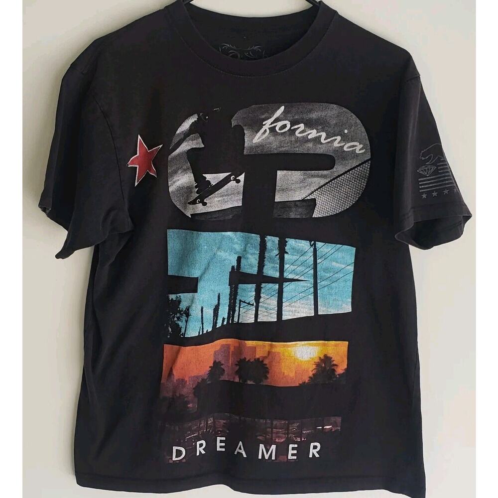 Cino Cali Dreamer Short Sleeve Graphic Print T-Shirt Mens Medium Black 0316